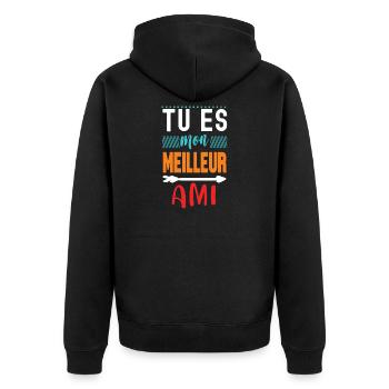 Du bist mein bester Freund - Unisex Premium Bio Zip Hoodie - Schwarz - Hinten - Nico (187cm)