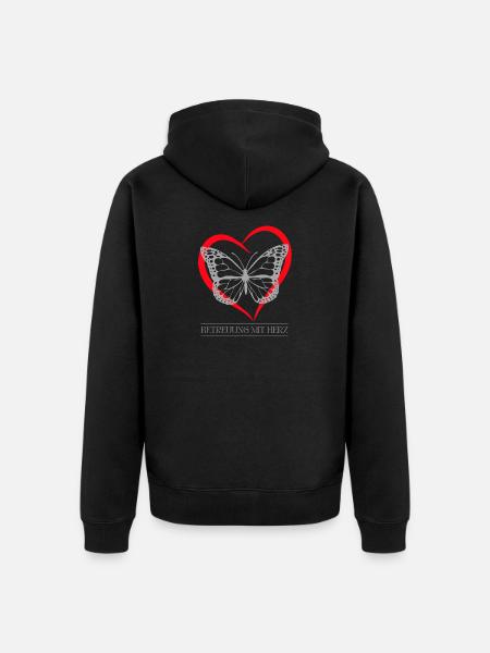 Schmetterling mit Herz - Unisex Premium Bio Zip Hoodie - Schwarz