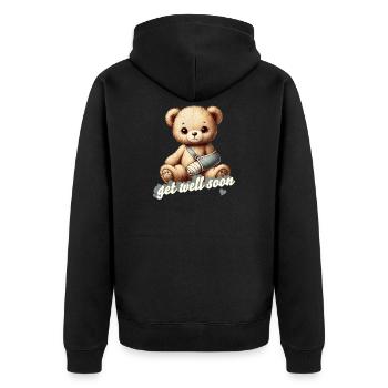 Teddy bringt Trost - Kuscheltier mit Gipsarm - Unisex Premium Bio Zip Hoodie - Schwarz - Hinten - Nico (187cm)