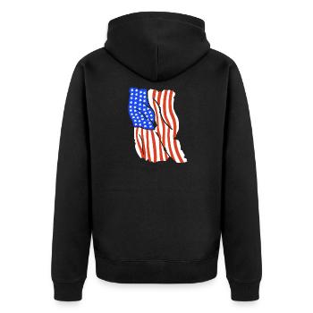 Amerikanische Flagge 4. Juli Patriotisch - Unisex Premium Bio Zip Hoodie - Schwarz - Hinten - Nico (187cm)