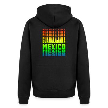 Guadalajara Mexiko Regenbogen Design - Unisex Premium Bio Zip Hoodie - Schwarz - Hinten - Nico (187cm)