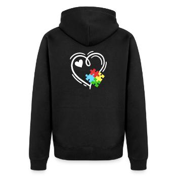 Autismus Puzzleteile Herz - Unisex Premium Bio Zip Hoodie - Schwarz - Hinten - Nico (187cm)