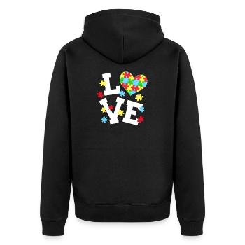 Autismus Bewusstsein - Unisex Premium Bio Zip Hoodie - Schwarz - Hinten - Nico (187cm)