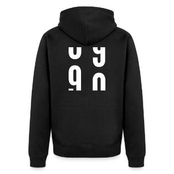 90 Jahre - Unisex Premium Bio Zip Hoodie - Schwarz - Hinten - Nico (187cm)