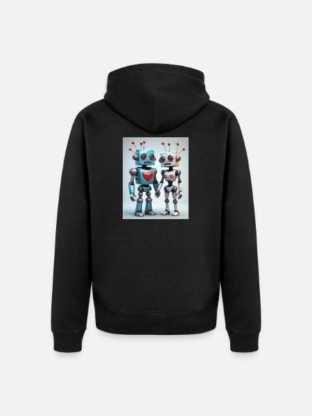 Roboter Pärchen - Unisex Premium Bio Zip Hoodie - Schwarz