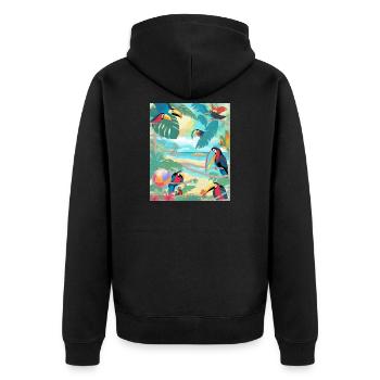 Toucan paradise - Unisex Premium Organic Zip Hoodie - black - Back - Nico (187cm)