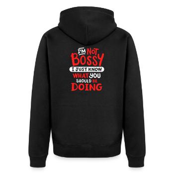 Sarkastisch Sarkasmus Humor - Unisex Premium Bio Zip Hoodie - Schwarz - Hinten - Nico (187cm)