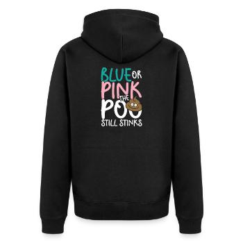 Blue or pink the poo still stinks - Unisex Premium Bio Zip Hoodie - Schwarz - Hinten - Nico (187cm)