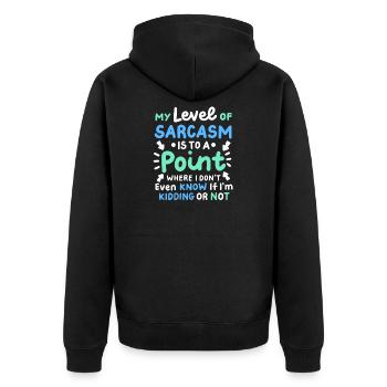 Sarkasmus sarkastischer Humor - Unisex Premium Bio Zip Hoodie - Schwarz - Hinten - Nico (187cm)