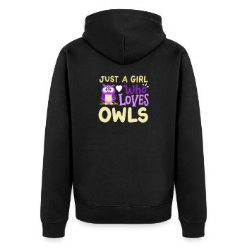 Eulen Eulenliebhaber - Unisex Premium Bio Zip Hoodie - Schwarz - Hinten - Nico (187cm)