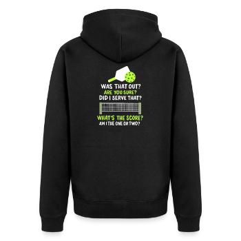 Pickleball-Spieler Paddleball - Unisex Premium Bio Zip Hoodie - Schwarz - Hinten - Nico (187cm)