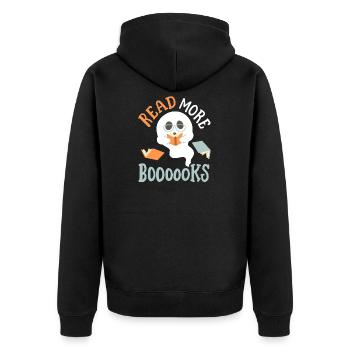 Geist liest Buch Halloween - Unisex Premium Bio Zip Hoodie - Schwarz - Hinten - Nico (187cm)