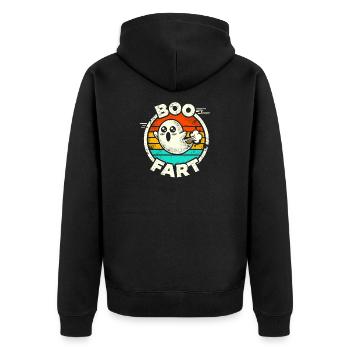 Lustiger Geist furzt – Halloween Spaß - Unisex Premium Bio Zip Hoodie - Schwarz - Hinten - Nico (187cm)
