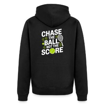 Jage den Ball, nicht die Punkte - Unisex Premium Bio Zip Hoodie - Schwarz - Hinten - Nico (187cm)
