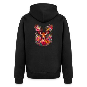 Hirsch mit Blumen geschmückt - Unisex Premium Bio Zip Hoodie - Schwarz - Hinten - Nico (187cm)