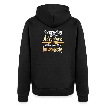 Schule Mittagessen Cafeteria Damen - Unisex Premium Bio Zip Hoodie - Schwarz - Hinten - Nico (187cm)