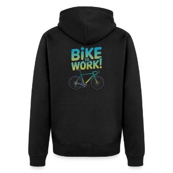 Motivierendes Design mit dem Fahrrad zur Arbeit - Unisex Premium Bio Zip Hoodie - Schwarz - Hinten - Nico (187cm)