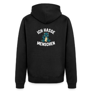 Drôle de dragon vert « Je déteste les gens » - Veste à capuche bio Premium Unisexe - noir - Dos - Nico (187cm)