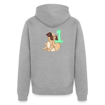 Zahl 1 Nummer Eins - Mops Hund Motiv - Unisex Premium Bio Zip Hoodie - Grau meliert - Hinten - Nico (187cm)