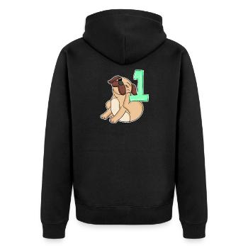Numéro 1 Numéro Un - Motif de chien carlin - Veste à capuche bio Premium Unisexe - noir - Dos - Nico (187cm)