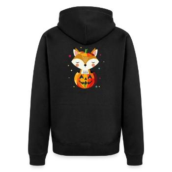 Fuchs im Kürbis mit Hexenhut - Unisex Premium Bio Zip Hoodie - Schwarz - Hinten - Nico (187cm)