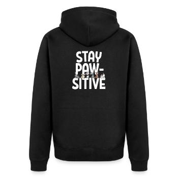 Happy Hunde Team Hunde Spruch Stay Pawsitive - Unisex Premium Bio Zip Hoodie - Schwarz - Hinten - Nico (187cm)