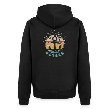 ancre rétro mer Baltique vintage mer mouettes icône logo - Veste à capuche bio Premium Unisexe - noir - Dos - Nico (187cm)