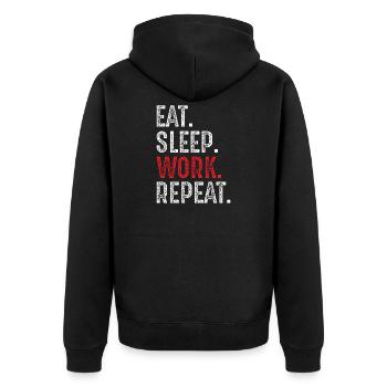Essen Schlaf Arbeit Wiederholen - Unisex Premium Bio Zip Hoodie - Schwarz - Hinten - Nico (187cm)