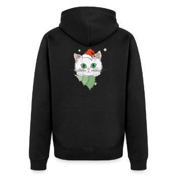Katze mit Weihnachtsbaum - Unisex Premium Bio Zip Hoodie - Schwarz - Hinten - Nico (187cm)