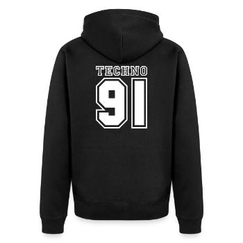 TECHNO 91 - Unisex Premium Organic Zip Hoodie - black - Back - Nico (187cm)