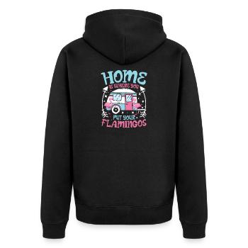 home is where you put your flamingos - Unisex Premium Bio Zip Hoodie - Schwarz - Hinten - Nico (187cm)