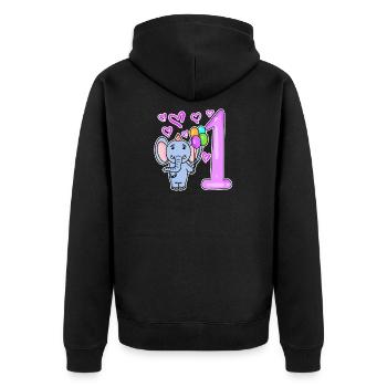 First Birthday Elephant with Balloons - Unisex Premium Organic Zip Hoodie - black - Back - Nico (187cm)