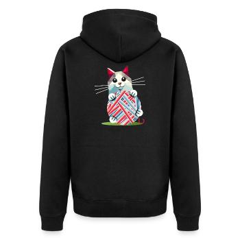 Chat jouant avec une pelote de laine – Motif géométrique - Veste à capuche bio Premium Unisexe - noir - Dos - Nico (187cm)