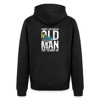 I know i ski like an old man try to keep up - Unisex Premium Bio Zip Hoodie - Schwarz - Hinten - Nico (187cm)