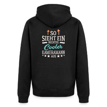 So sieht ein richtig cooler Kameramann aus - Unisex Premium Bio Zip Hoodie - Schwarz - Hinten - Nico (187cm)