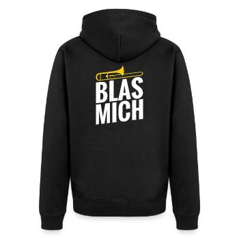 Posaune Blas Mich Humorvolle Musik - Unisex Premium Bio Zip Hoodie - Schwarz - Hinten - Nico (187cm)