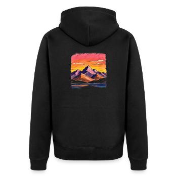 Peinture paysage montagneux et coucher de soleil - Veste à capuche bio Premium Unisexe - noir - Dos - Nico (187cm)