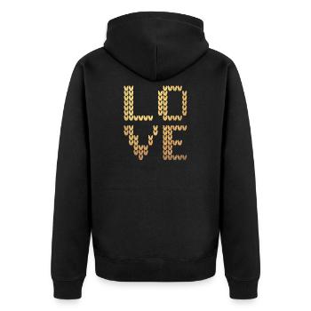 Love Gold Strick Liebe Luxus Strick exklusiv - Unisex Premium Bio Zip Hoodie - Schwarz - Hinten - Nico (187cm)