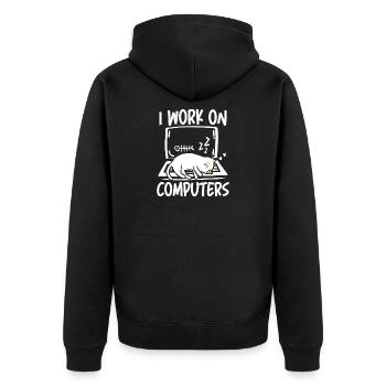 I work on computers - Unisex Premium Bio Zip Hoodie - Schwarz - Hinten - Nico (187cm)