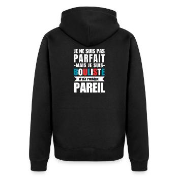Ich bin nicht perfekt, aber ich bin ein Bowler. - Unisex Premium Bio Zip Hoodie - Schwarz - Hinten - Nico (187cm)