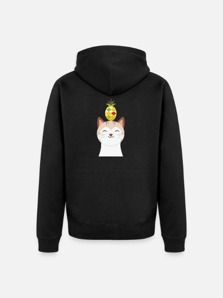 Munter kat med ananas – Tropisk dyredesign - Premium økologisk unisex-hættejakke - sort