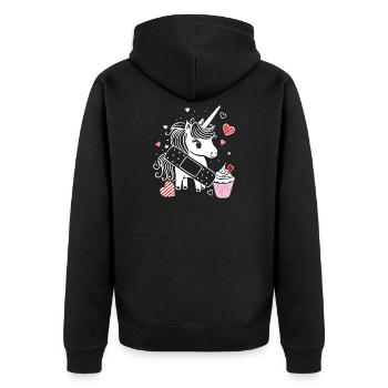 Licorne avec plâtre et cupcake - Bon rétablissement - Veste à capuche bio Premium Unisexe - noir - Dos - Nico (187cm)