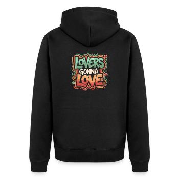 Lover's Gonna Love | Cooles Streetwear-Typo-Shirt - Unisex Premium Bio Zip Hoodie - Schwarz - Hinten - Nico (187cm)