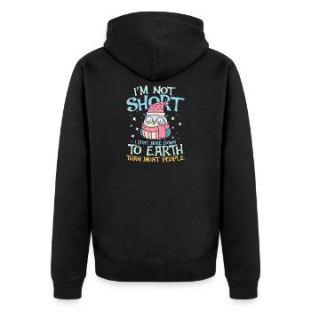 i m not short i m just more down to earth owl - Unisex Premium Bio Zip Hoodie - Schwarz - Hinten - Nico (187cm)