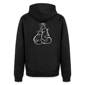 Hängende Boxhandschuhe Kunst - Unisex Premium Bio Zip Hoodie - Schwarz - Hinten - Nico (187cm)