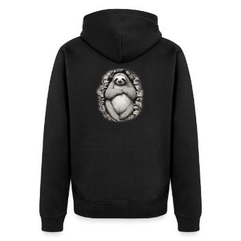 Faul Sloth Teenie langsam schlafen null Bock müde  - Unisex Premium Bio Zip Hoodie - Schwarz - Hinten - Nico (187cm)