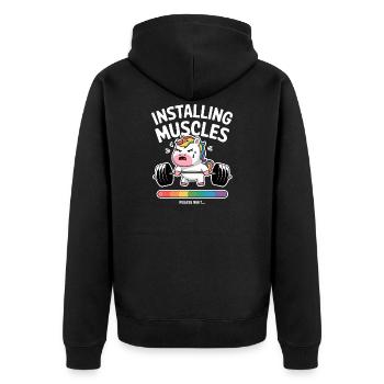 Installing Muscles Unicorn - Unisex Premium Organic Zip Hoodie - black - Back - Nico (187cm)