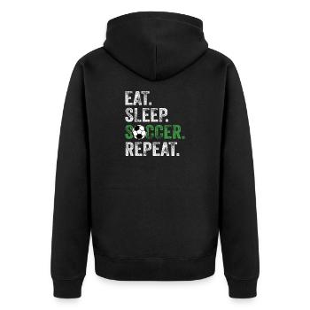 Essen Schlaf Fußball Wiederholen - Unisex Premium Bio Zip Hoodie - Schwarz - Hinten - Nico (187cm)