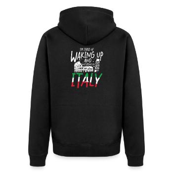 I m tired of waking up and not being in italy - Unisex Premium Bio Zip Hoodie - Schwarz - Hinten - Nico (187cm)