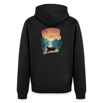 The Sound of Silence - Untergehende Sonne - Unisex Premium Bio Zip Hoodie - Schwarz - Hinten - Nico (187cm)